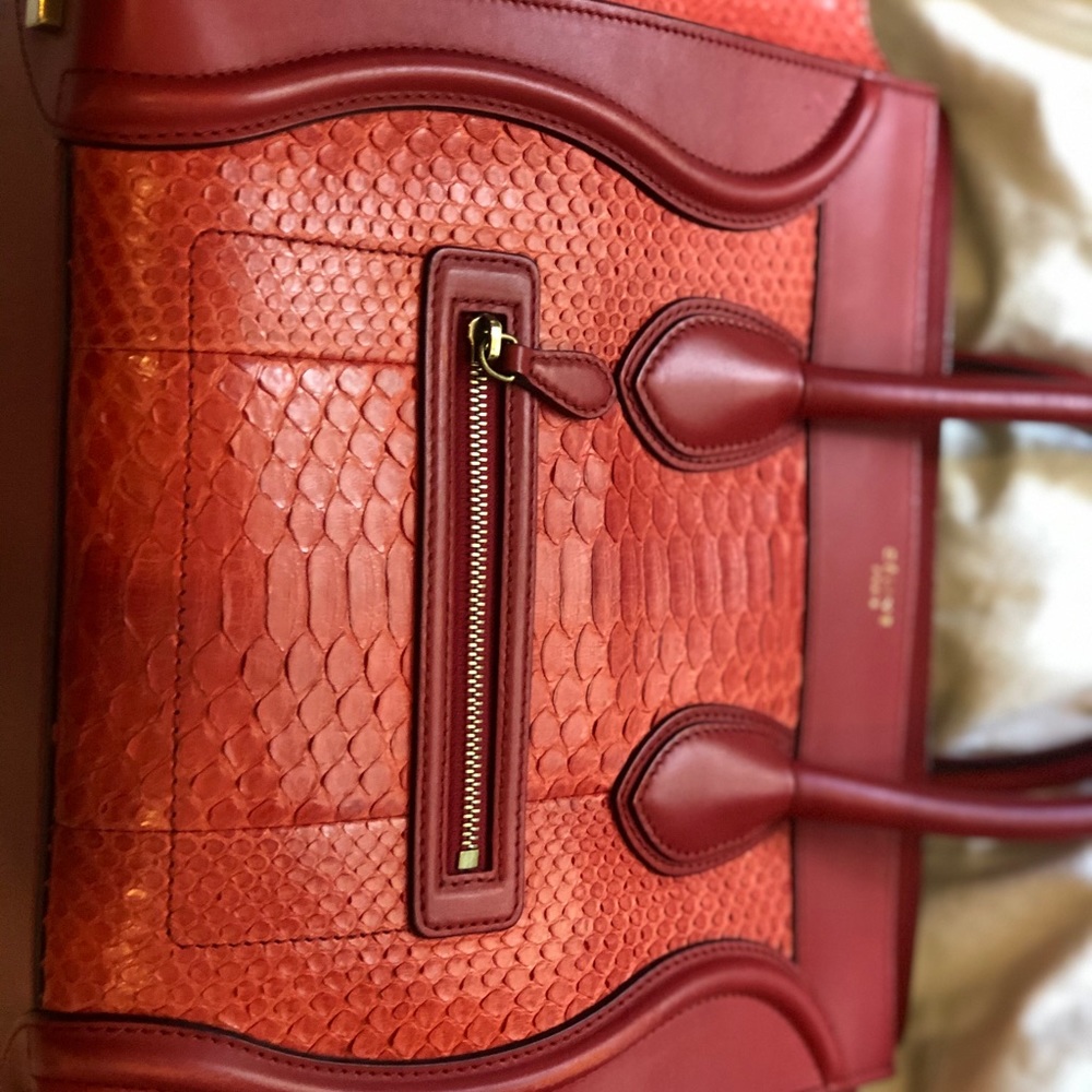 Red Python & Leather Celine Mini Luggage - Picture 3 of 8